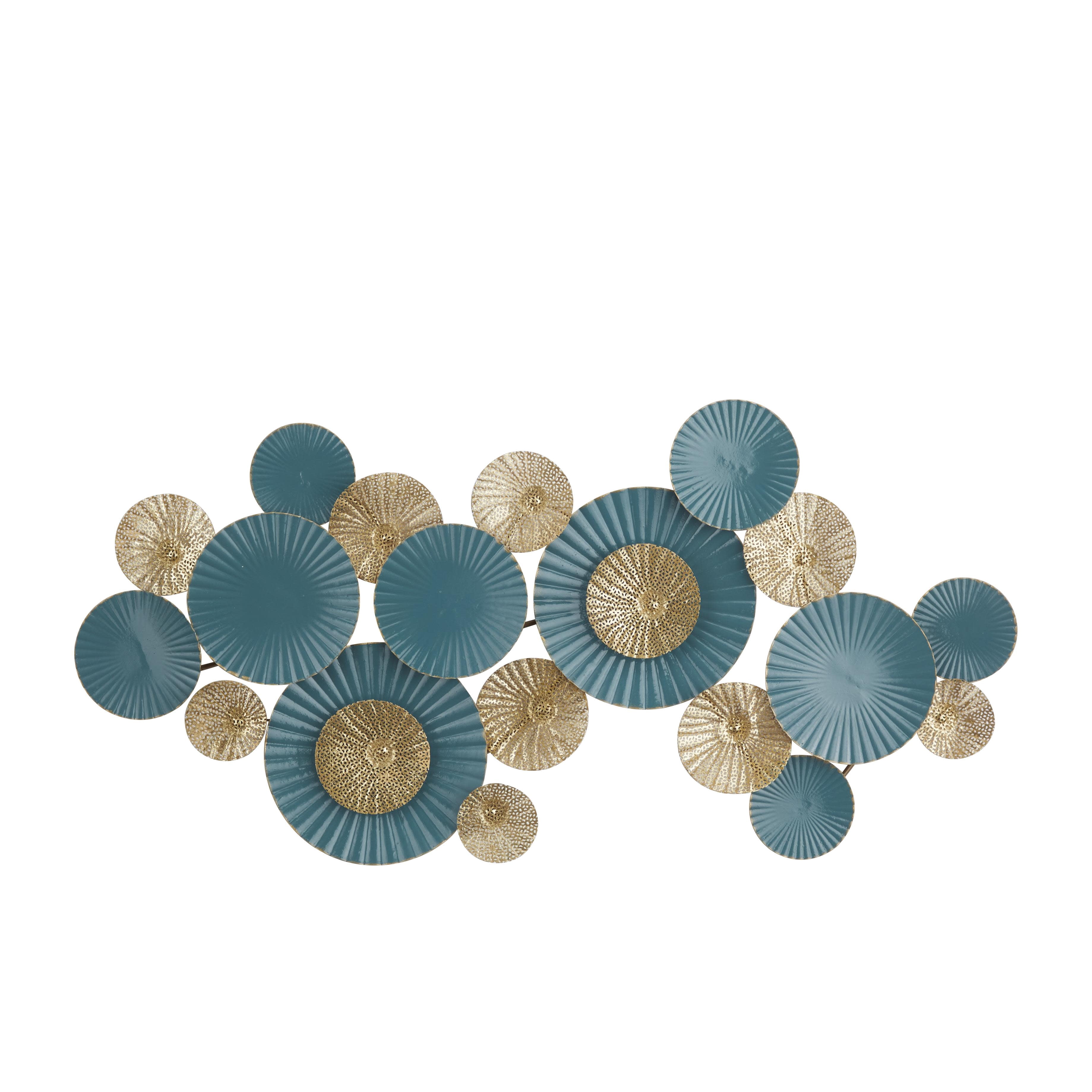 DecMode Teal Metal Plate Wall Decor with Textured Pattern
