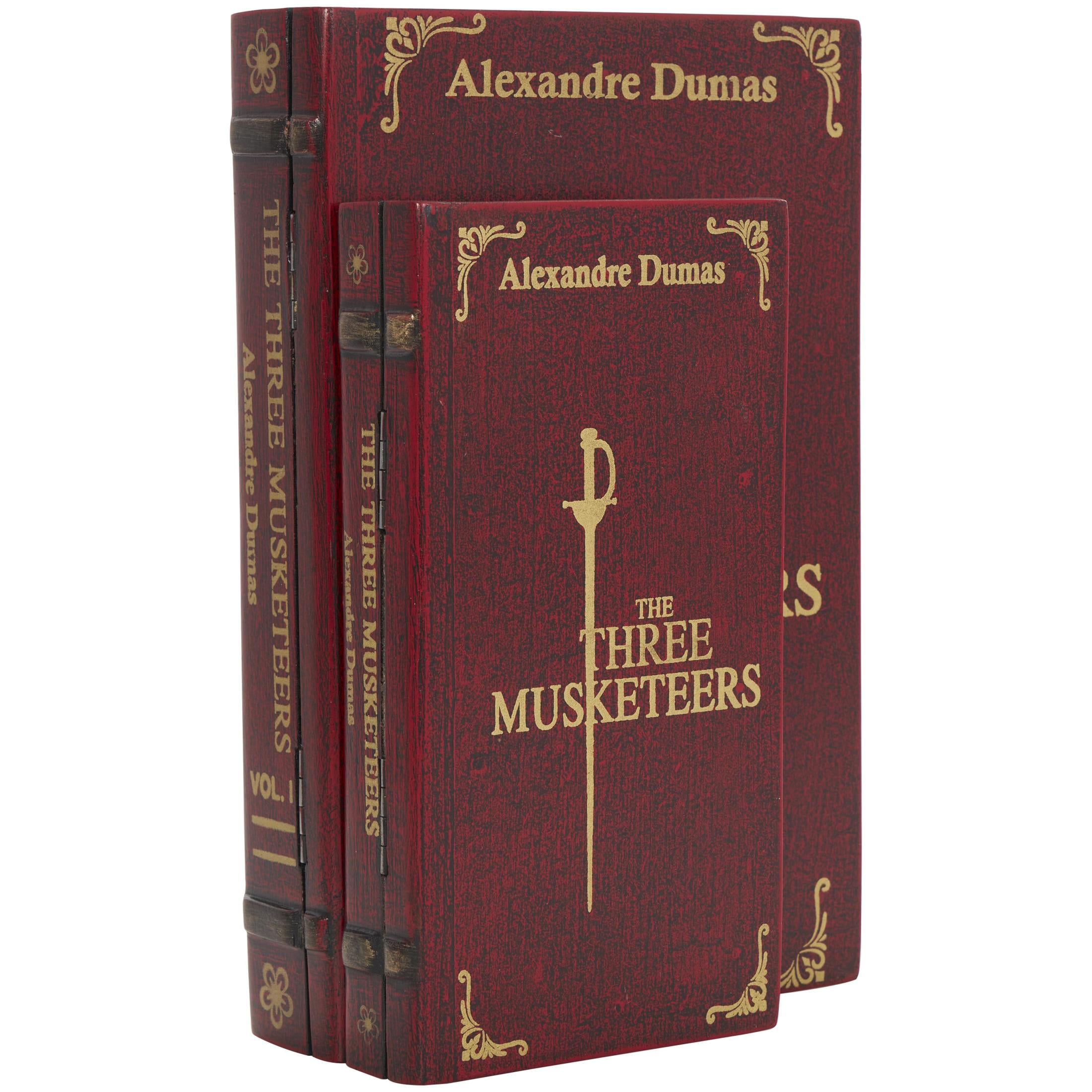DecMode "The Three Musketeers" Faux Book Storage Red Mango Wood Decorative Box with Gold Accents, 2 Count