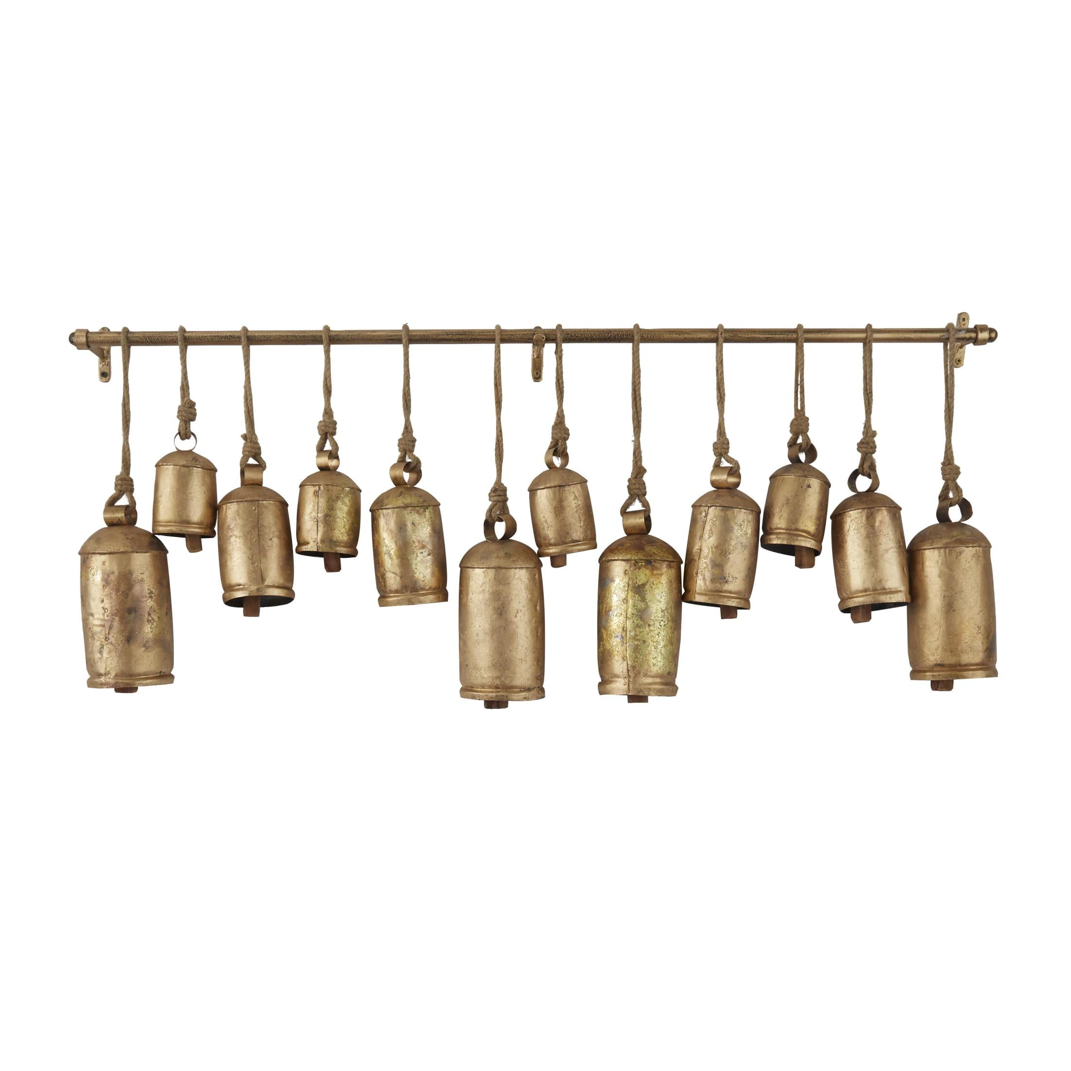 DecMode Tibetan Inspired Gold Metal Cylindrical Decorative Cow Bells ...