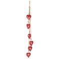 thumbnail image 1 of DecMode Tibetan Inspired Cascading Red Metal Heart Decorative Cow Bells with 5 Bells on Jute Hanging Rope, 1 of 9