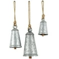thumbnail image 1 of DecMode Tibetan Inspired Silver Metal Conical Decorative Cow Bells with Jute Hanging Rope, 3 Count, 1 of 12