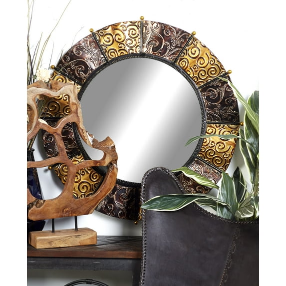 DecMode Traditional 32 Inch Iron Round Scrollwork Wall Mirror