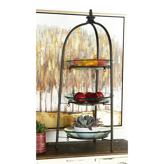 DecMode Traditional 38 X 15 Inch Clear Glass and Iron 3-Tier Bowl Stand