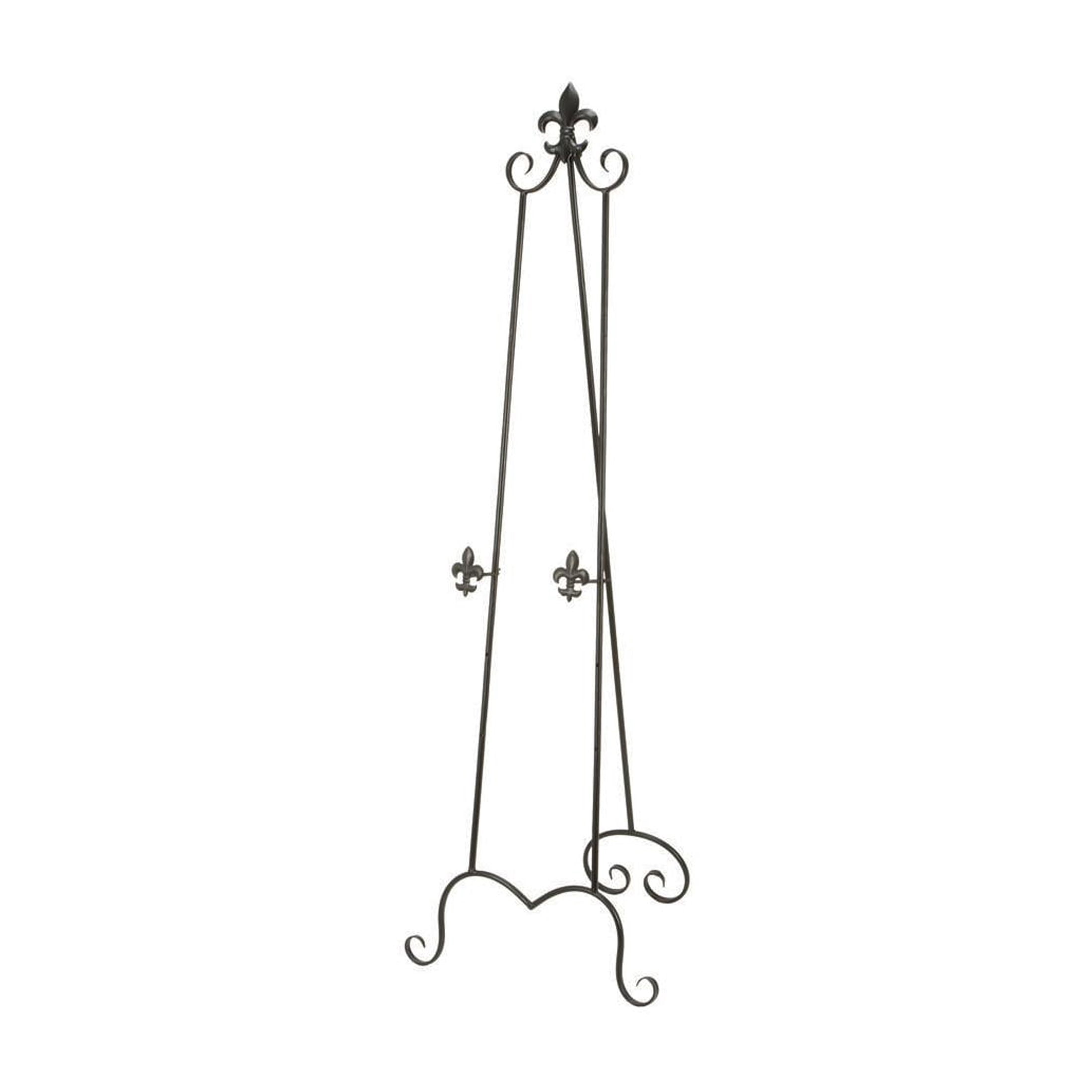 DecMode Traditional Black Metal Easel with Fleur de Lis Designs and Support Chain, 21"W x 65"H