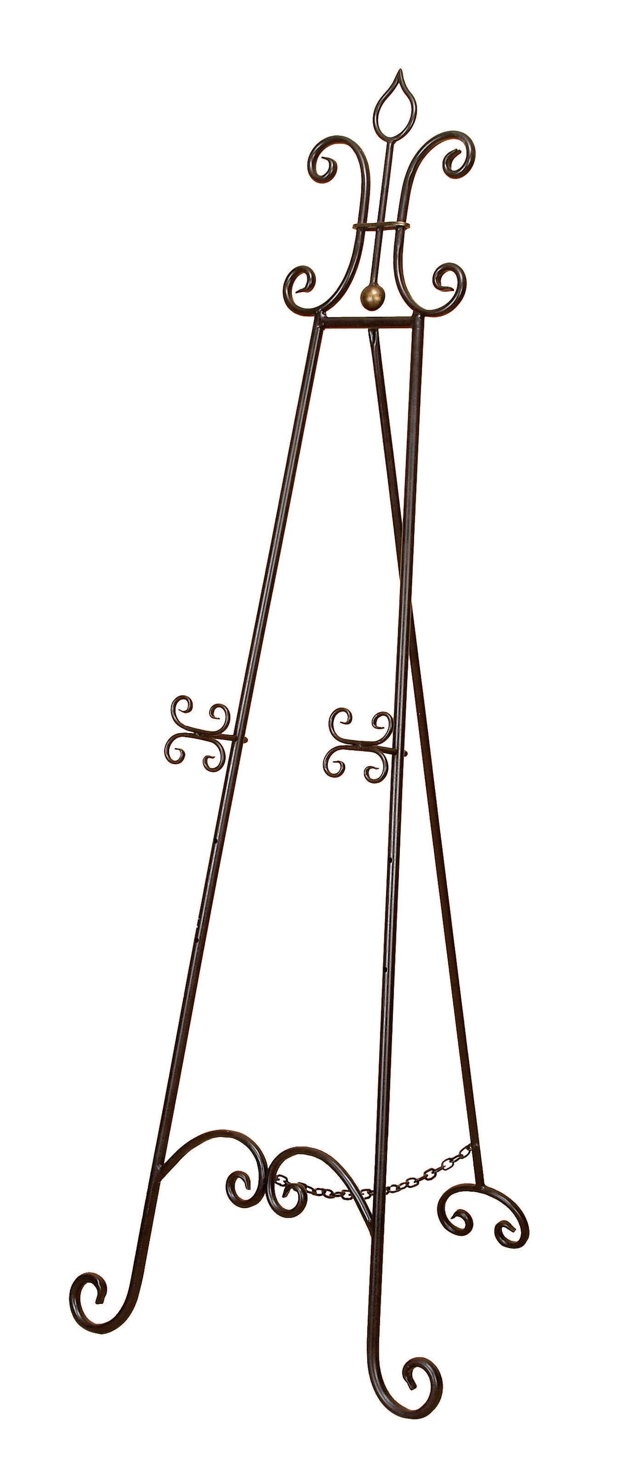 Black Metal Scroll Adjustable Floor Easel with Chain Support