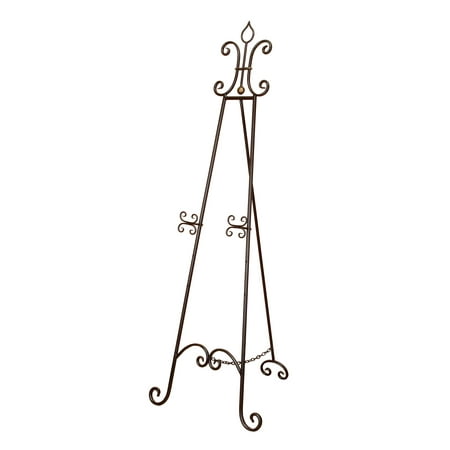 DecMode Traditional Black Metal Easel with Fleur de Lis Designs and Support Chain, 23"W x 66"H