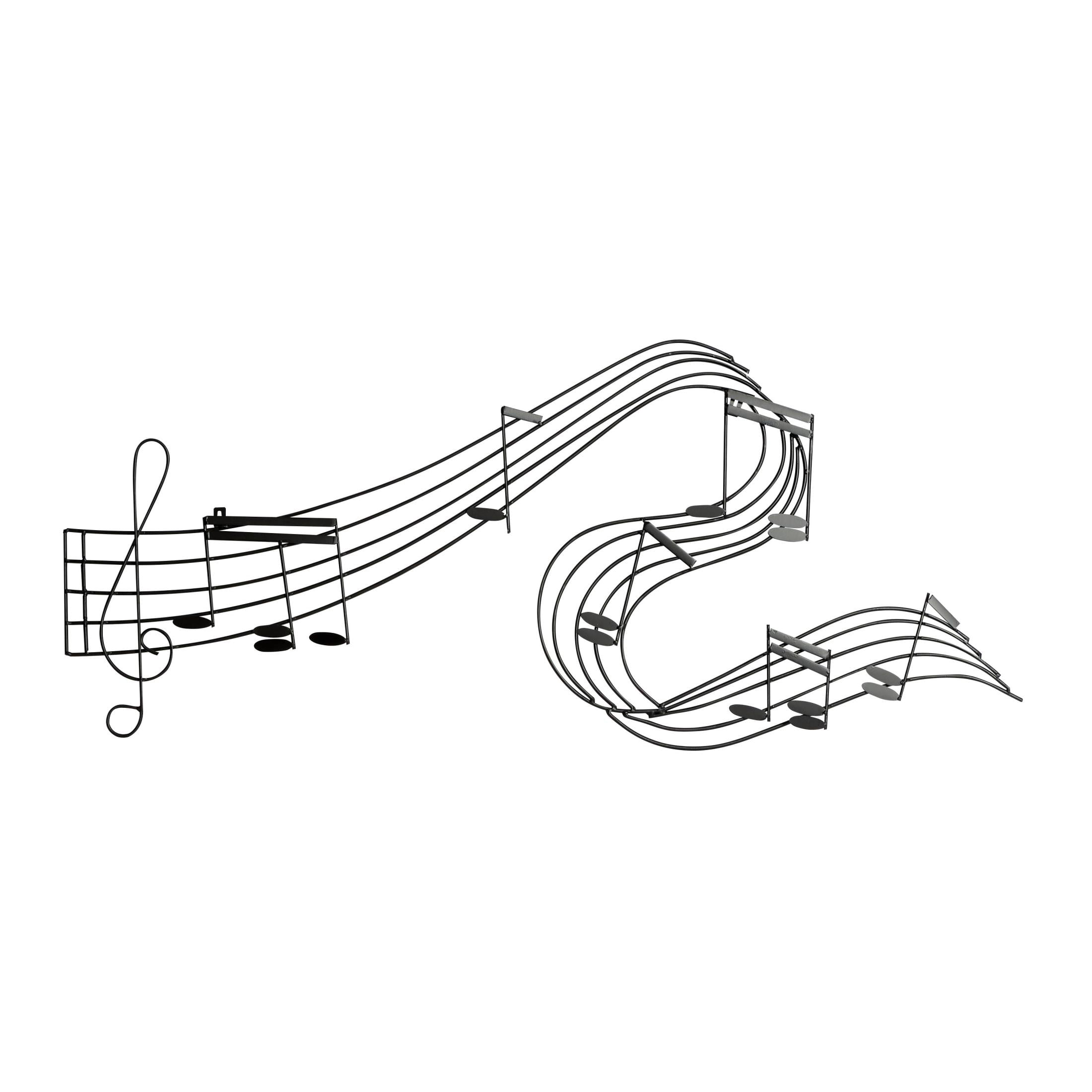 DecMode Traditional Black Metal Wall Décor, 49"W x 21"H Features Music Staff with G Clef and Musical Notes Design