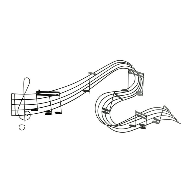 DecMode Traditional Black Metal Wall Décor, 49"W x 21"H Features Music Staff with G Clef and Musical Notes Design