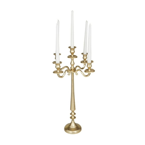 DecMode Traditional Five Tulip Shaped Candelabra Style Candle Holder, 13"W x 24"H with Aluminum Gold Polished Finish