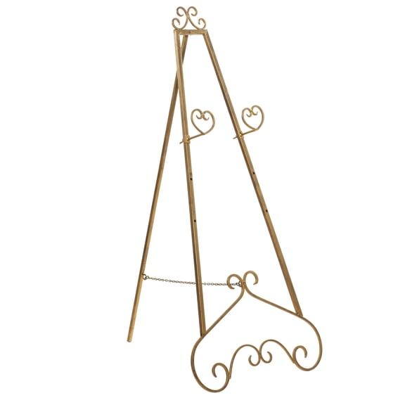 DecMode Traditional Gold Metal Easel with Scroll Heart Details, 23"W x 48"H