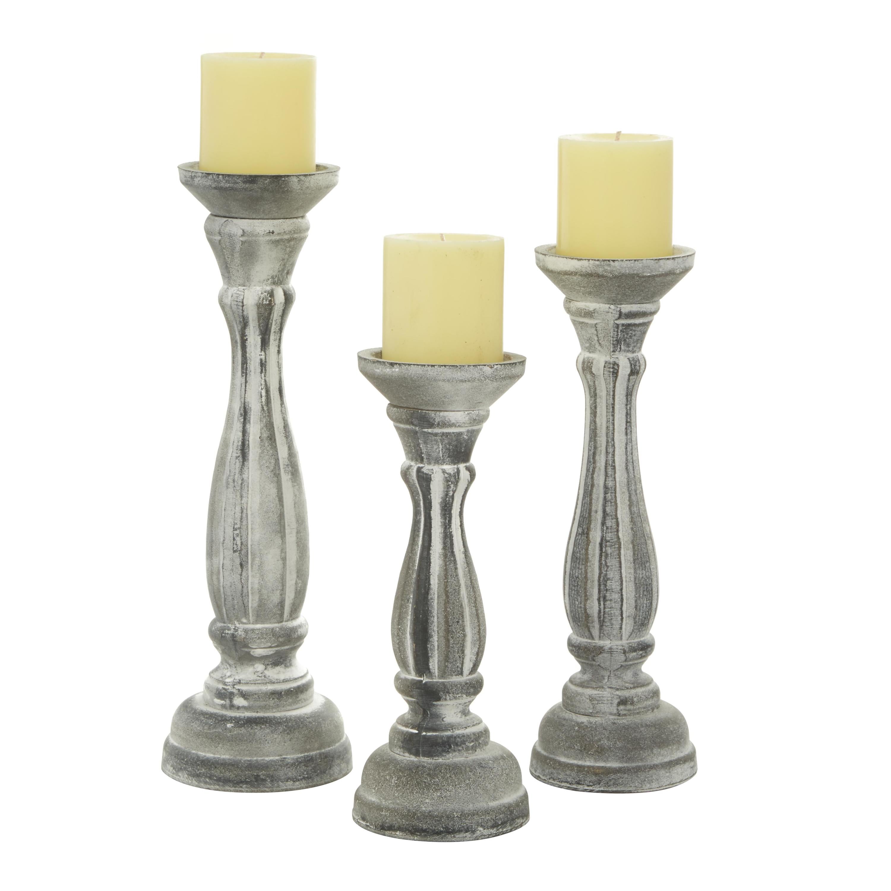 Rustic White Pine Wood Candlestick Set, 3-Piece