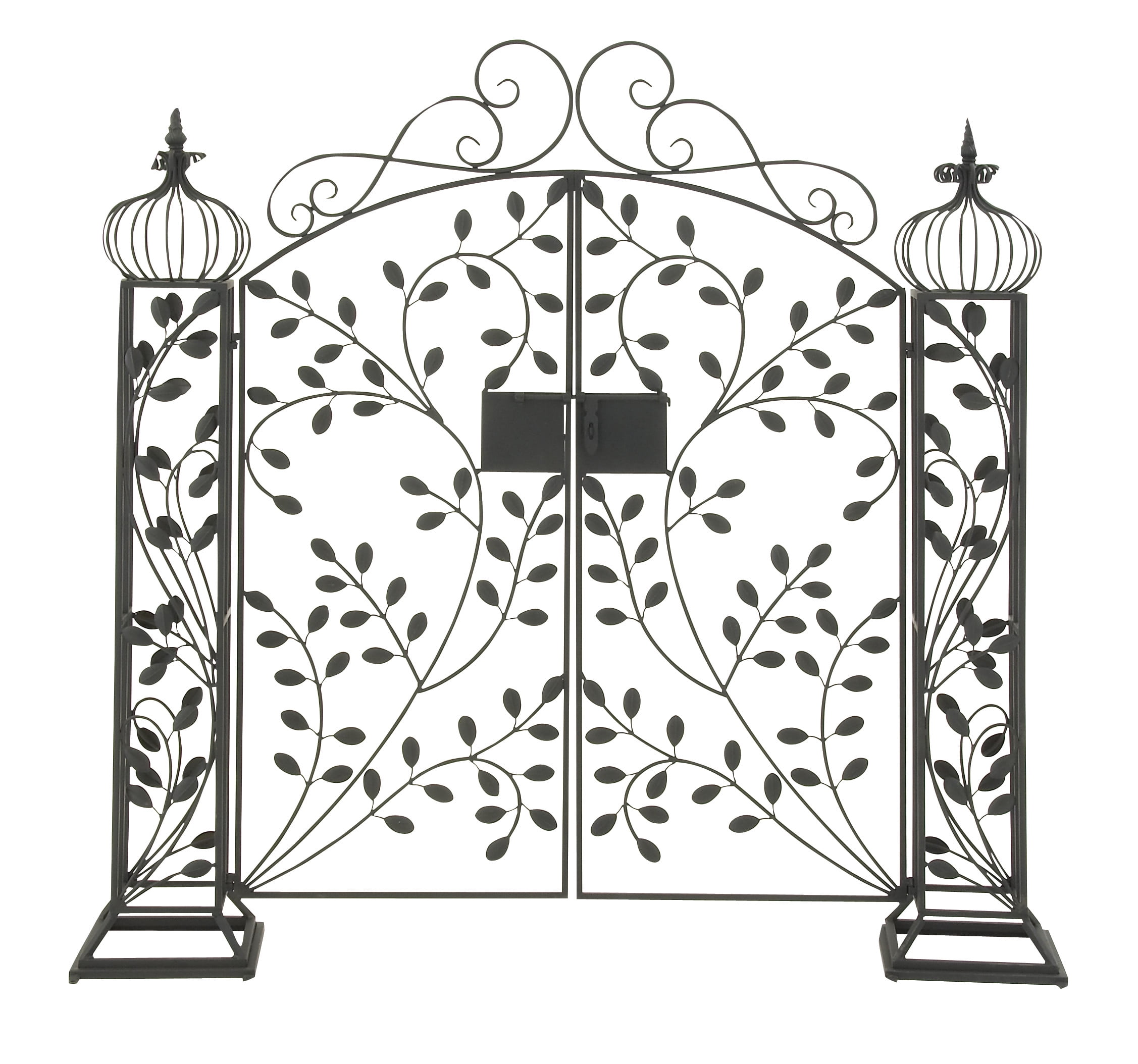Matte Black Metal Scrollwork Arched Garden Gate Arbor