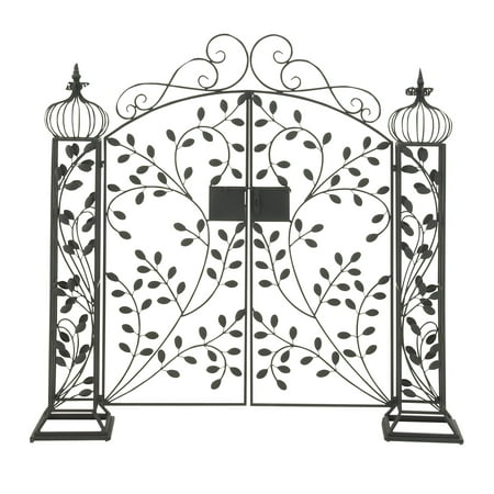 DecMode Traditional Metal Arch with Botanical Design Garden Arbors with Latch Lock Closure, 70"W x 65"H