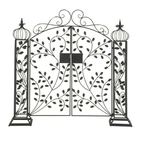 DecMode Traditional Metal Arch with Botanical Design Garden Arbors with Latch Lock Closure, 70"W x 65"H