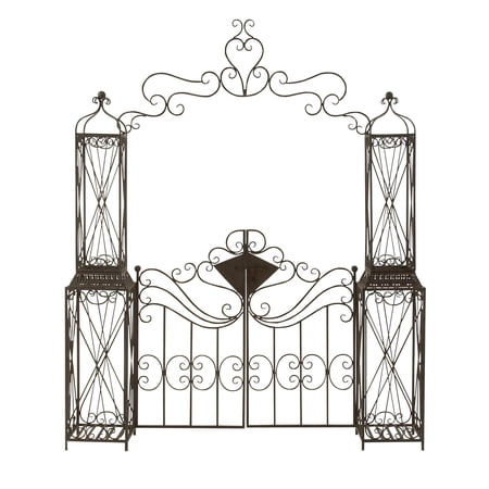 DecMode Traditional Metal Arch with Botanical Design Garden Arbors with Latch Lock Closure, 78"W x 94"H