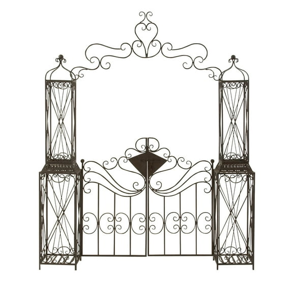 DecMode Traditional Metal Arch with Botanical Design Garden Arbors with Latch Lock Closure, 78"W x 94"H