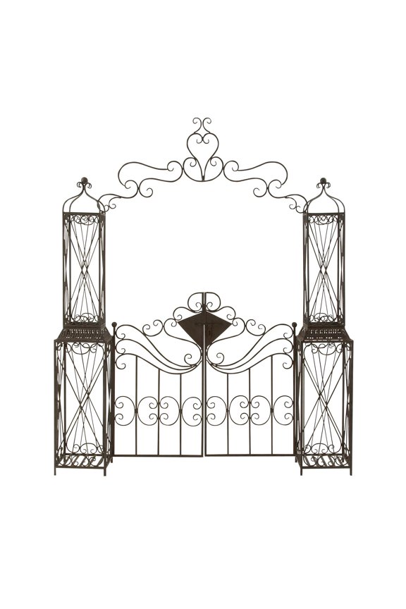 Traditional Metal Arch with Botanical Design Garden Arbors with Latch Lock Closure, 78"W x 94"H