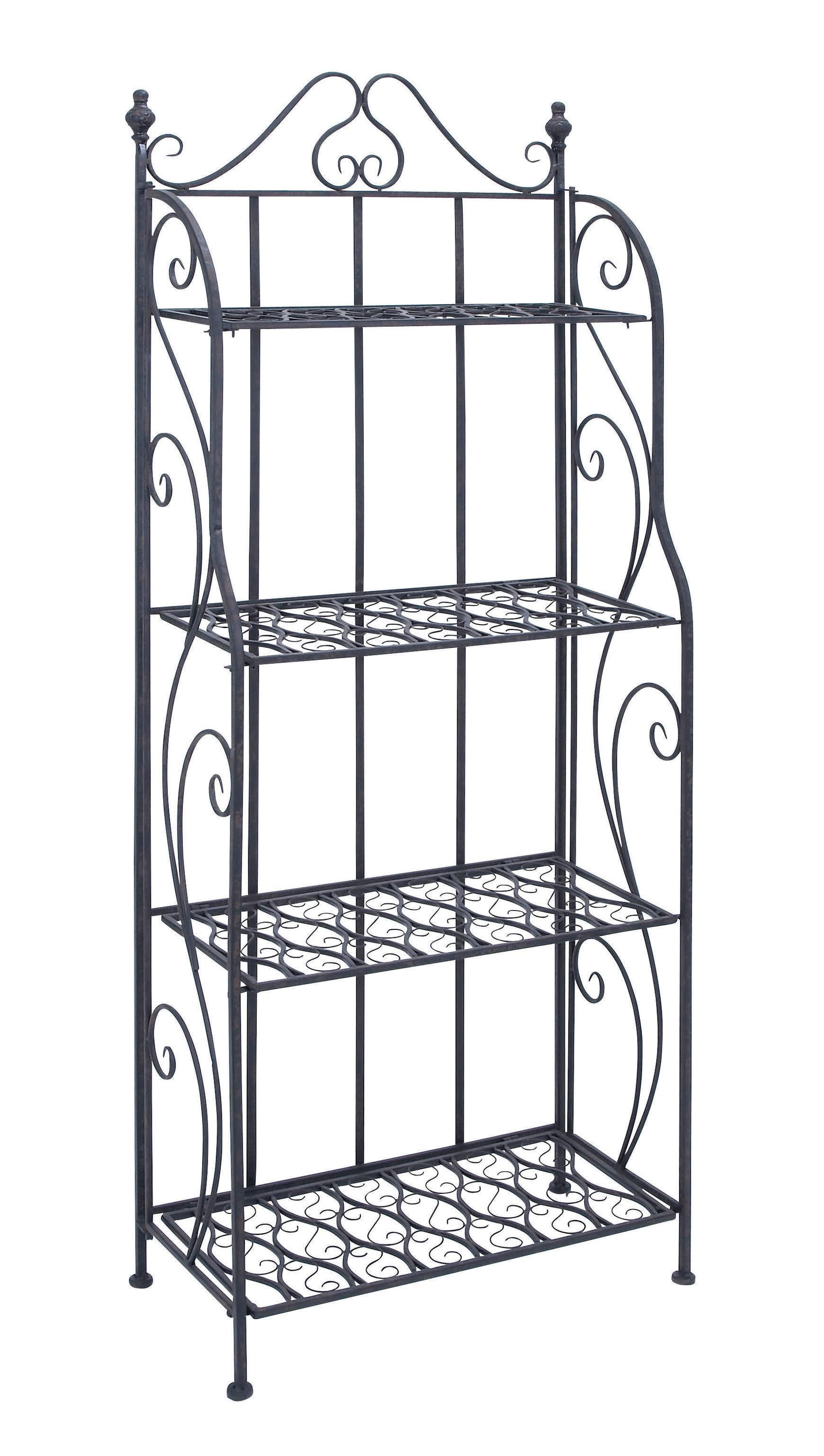 DecMode Traditional Metal Bakers Rack with Scrollwork Design and Black Finish 25 W x 64 H