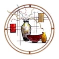 thumbnail image 1 of DecMode Traditional Metal Round Wall Décor, 24"W x 22"H Features Amphora Vase, Bowl and Drinking Bottle Figures, 1 of 10