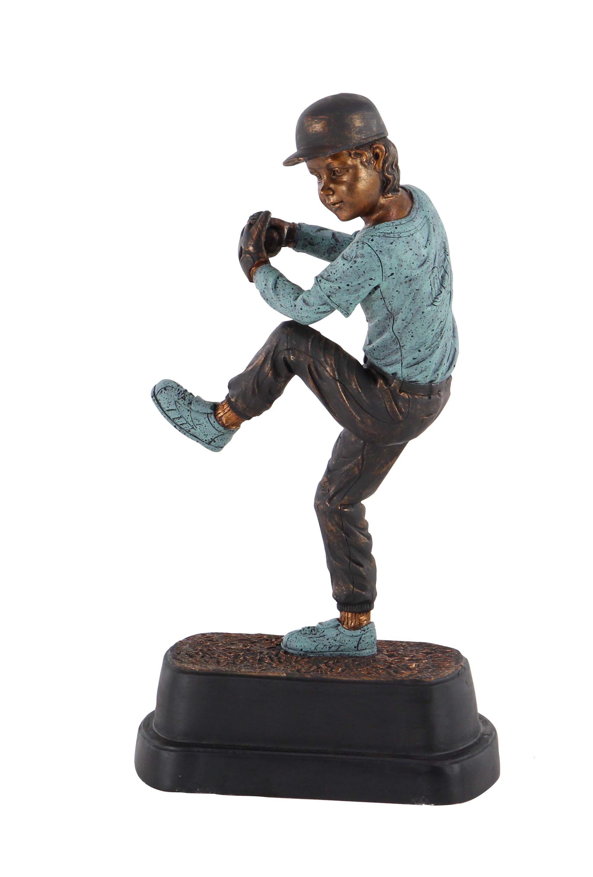 Traditional Polystone Baseball Player Sculpture in Blue and Brown