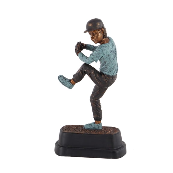 DecMode Traditional Resin Pitching Baseball Player Sculpture, Brown