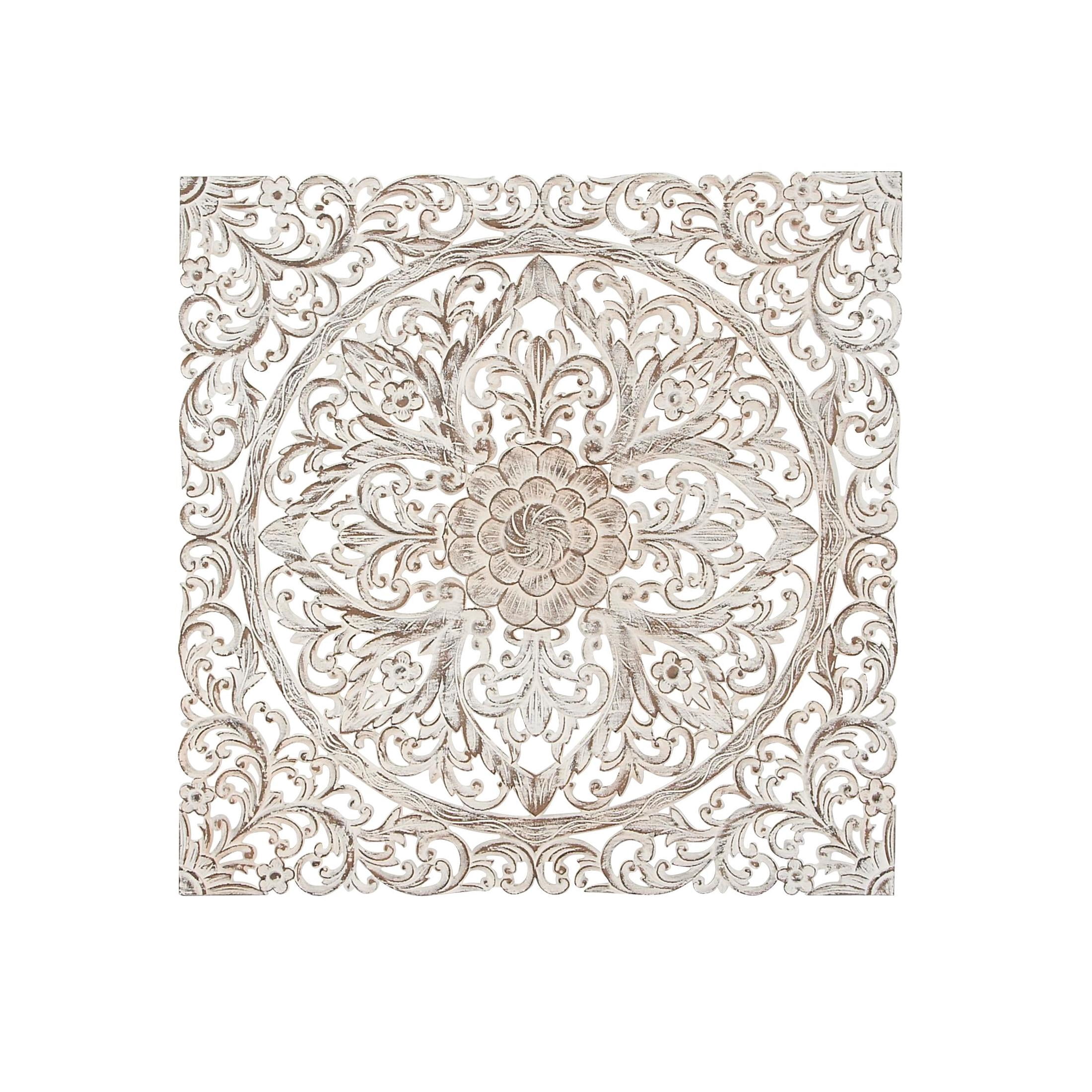 DecMode Traditional White Wood Carved Filligree Medallion Pattern Wall Décor , 36"W x 36"H