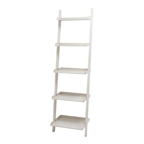 DecMode Traditional White Wooden 5 Tier Ladder Style Shelving Unit, 20"W x 69"H