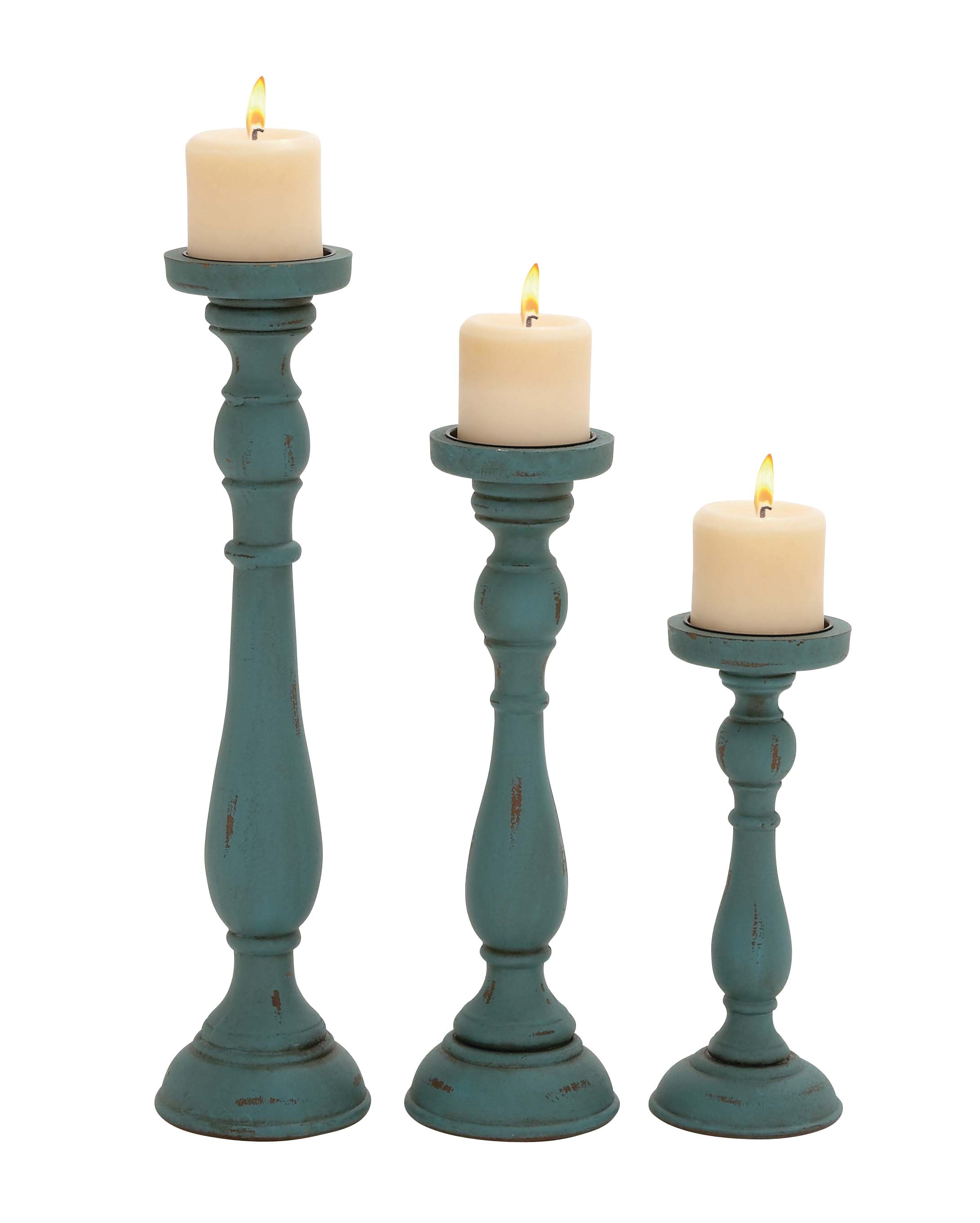 Set Of 3  Assorted Wood Slice Candle Holders