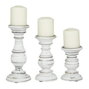 DecMode Traditional and Timeless Mango Wood Pillar Candle Holder Set of 3, 6", 8", 1"H, White/Rose Blush Finish