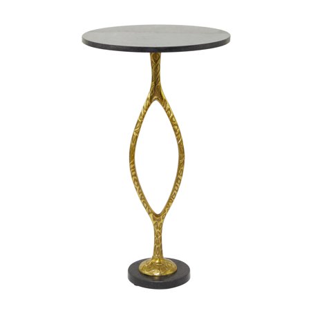 DecMode Transitional Gold Aluminum Eye Hole Inspired Body with Black Marble Base Accent Table, 16"W x 28"H