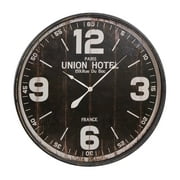 DecMode Vintage Black/Brown Distressed Finish Wall Clock, 35"D Features "PARIS UNION HOTEL 159 Rue du Bac, FRANCE" Text