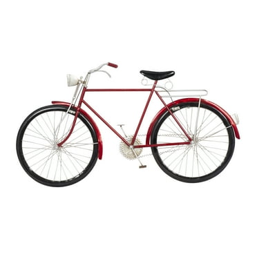 DecMode Vintage Metal Bicycle Wall Décor with Metallic Red Color Frame, 36"W x 19"H