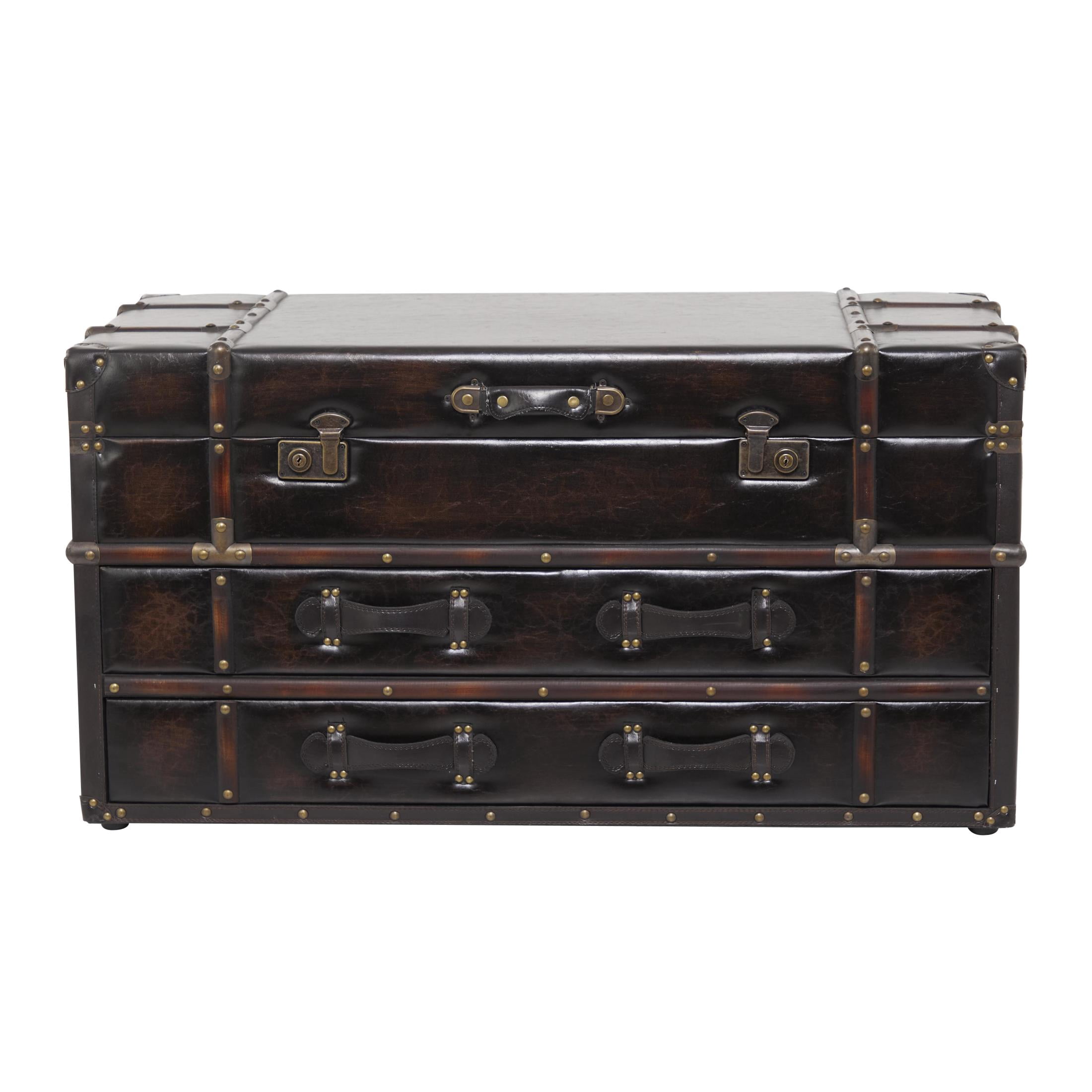 DecMode Vintage Wood Trunk Inspired Brown Coffee Table with Storage, 40"W x 21"H