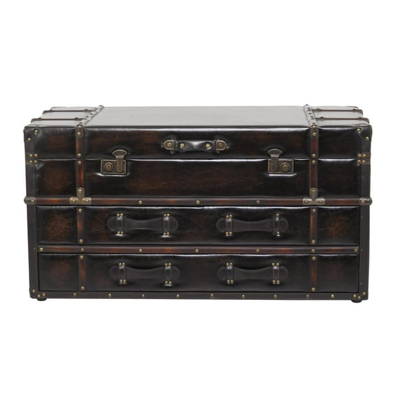DecMode Vintage Wood Trunk Inspired Brown Coffee Table with Storage, 40"W x 21"H
