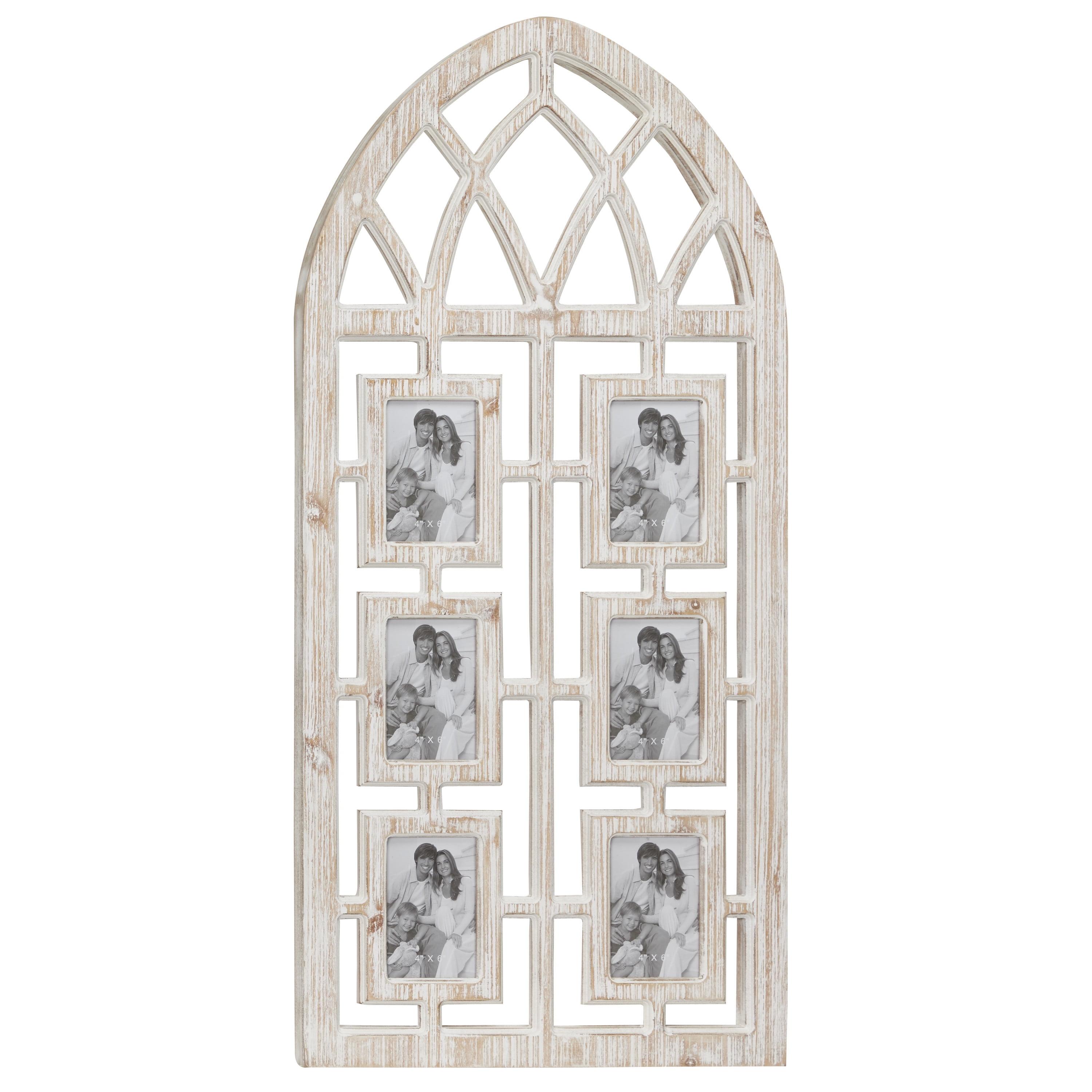 Whitewashed Vintage Cathedral Arch Wood Photo Frame 19" x 41"