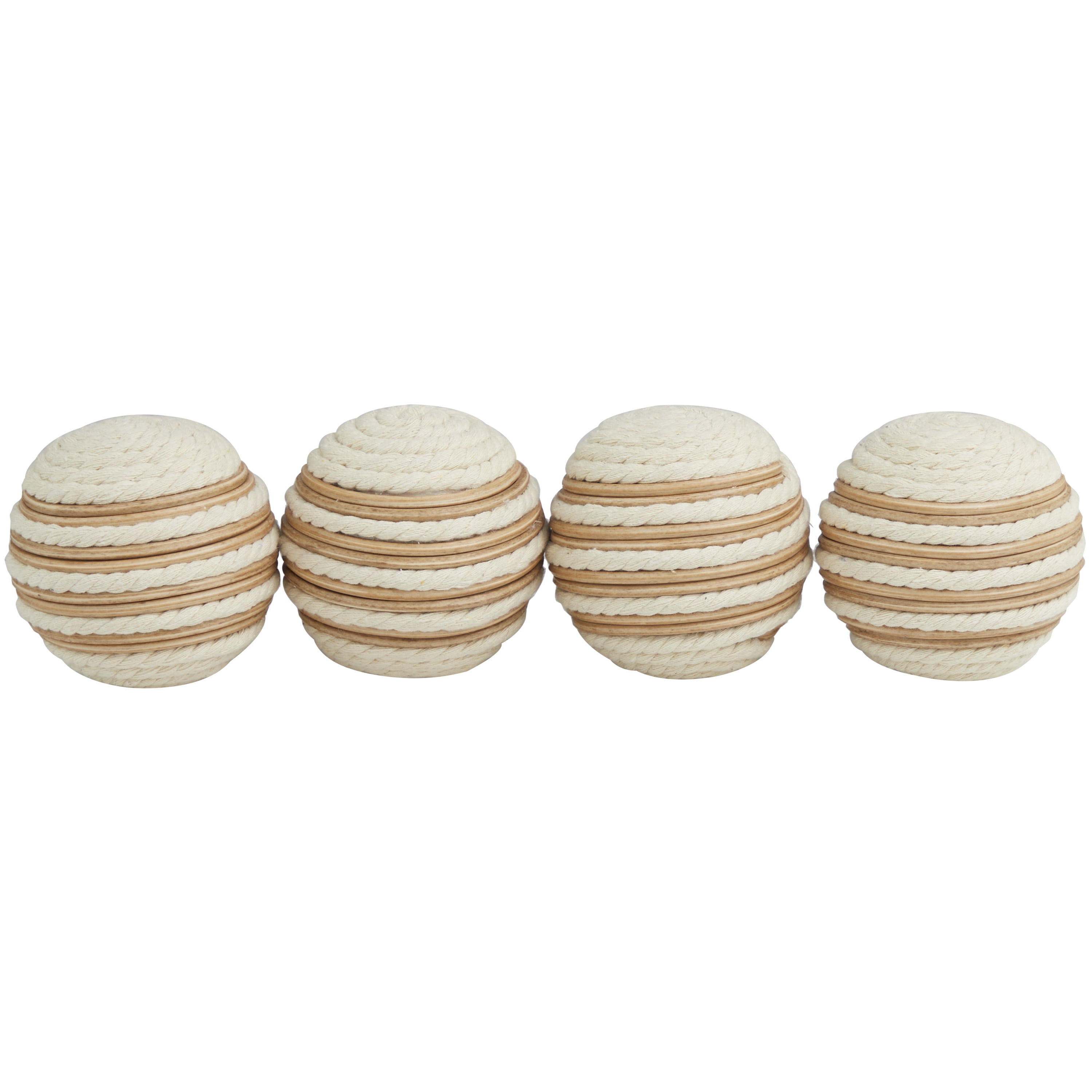 DecMode White 4" Handmade Decorative Ball Jute Orbs & Vase Filler (4 Count)