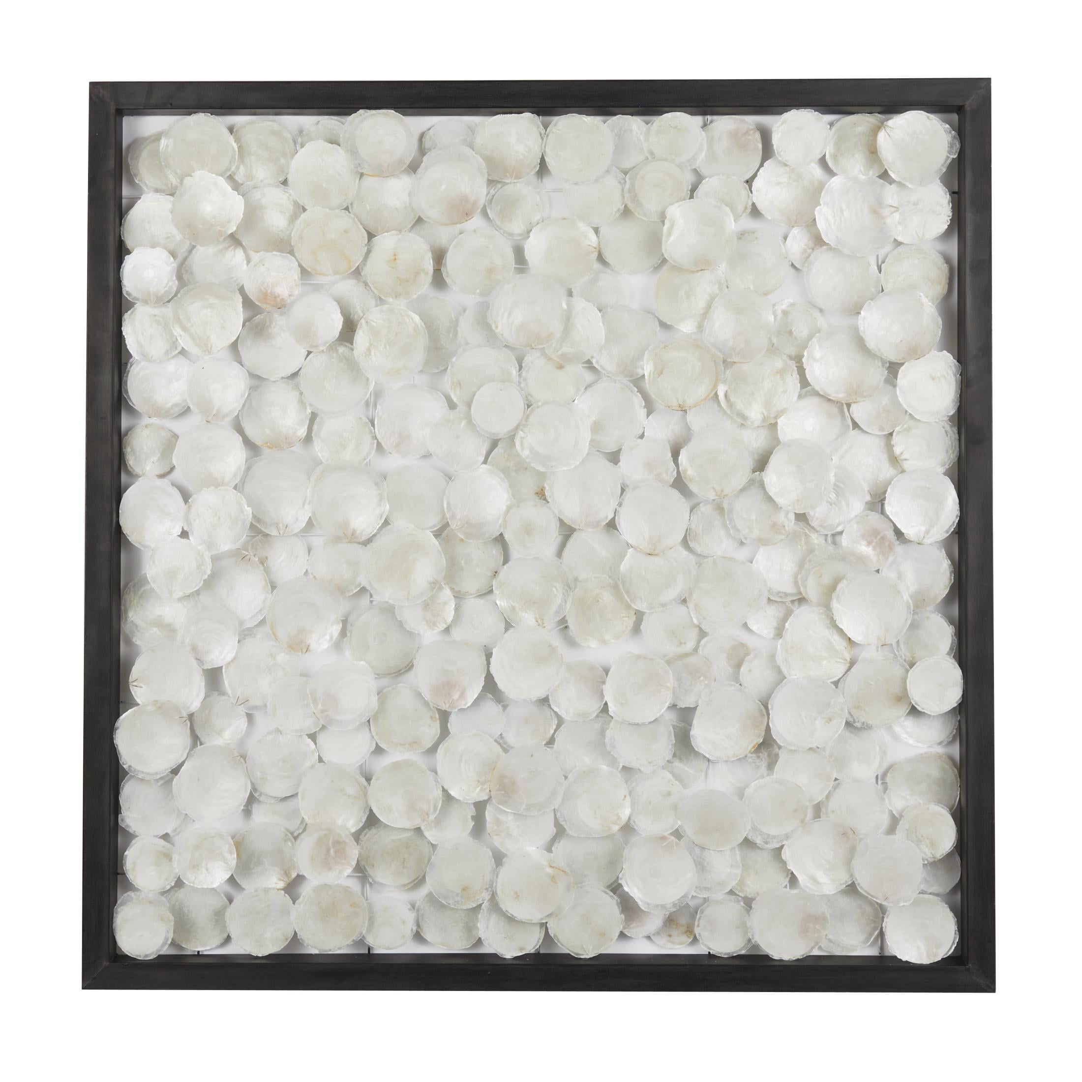 DecMode White Capiz Shell Handmade Dimensional Overlapping Geometric Wall Decor with Black Metal Frame