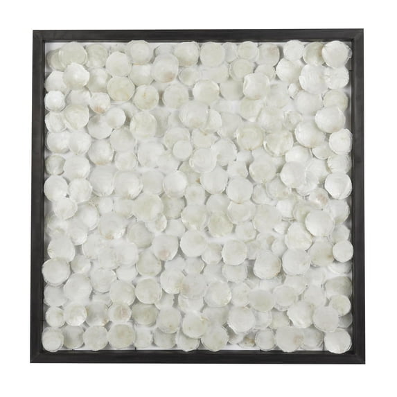 DecMode White Capiz Shell Handmade Dimensional Overlapping Geometric Wall Decor with Black Metal Frame