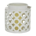 thumbnail image 1 of DecMode White Ceramic Circles Decorative Candle Lantern with Cut Out Design, 1 of 8