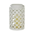 thumbnail image 1 of DecMode White Ceramic Circles Decorative Candle Lantern with Cut Out Design, 1 of 8