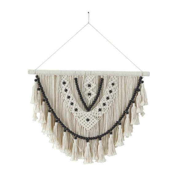 DecMode White Cotton Handmade Intricately Weaved Macrame Wall Decor with Beaded Fringe Tassels