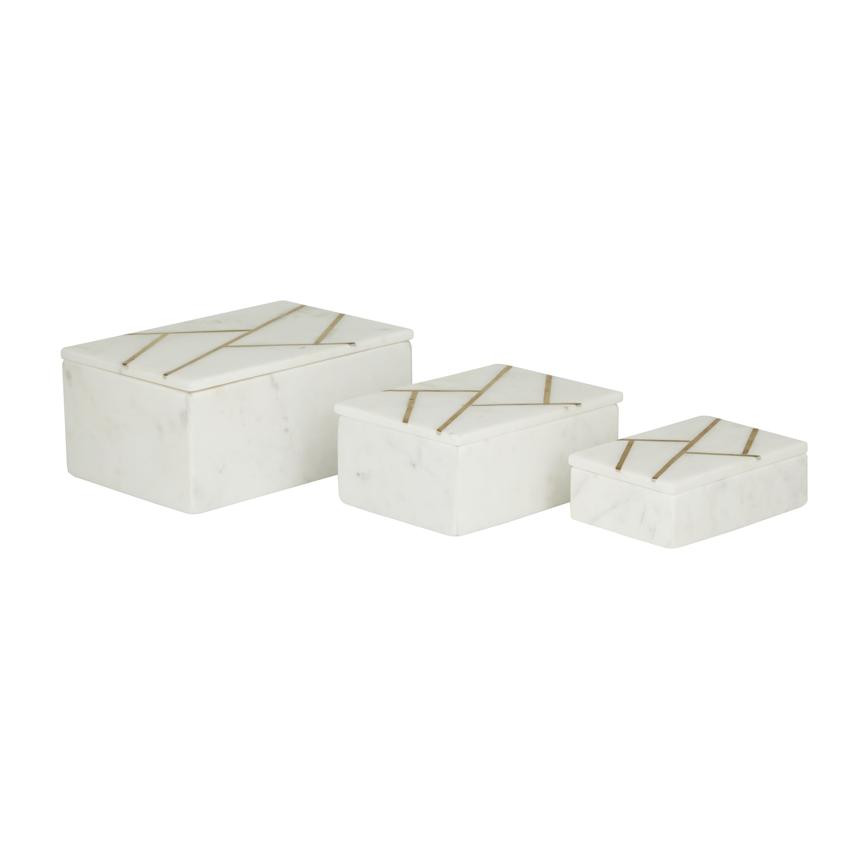 DecMode White Marble Decorative Box with Gold Linear Lines, 3 Count
