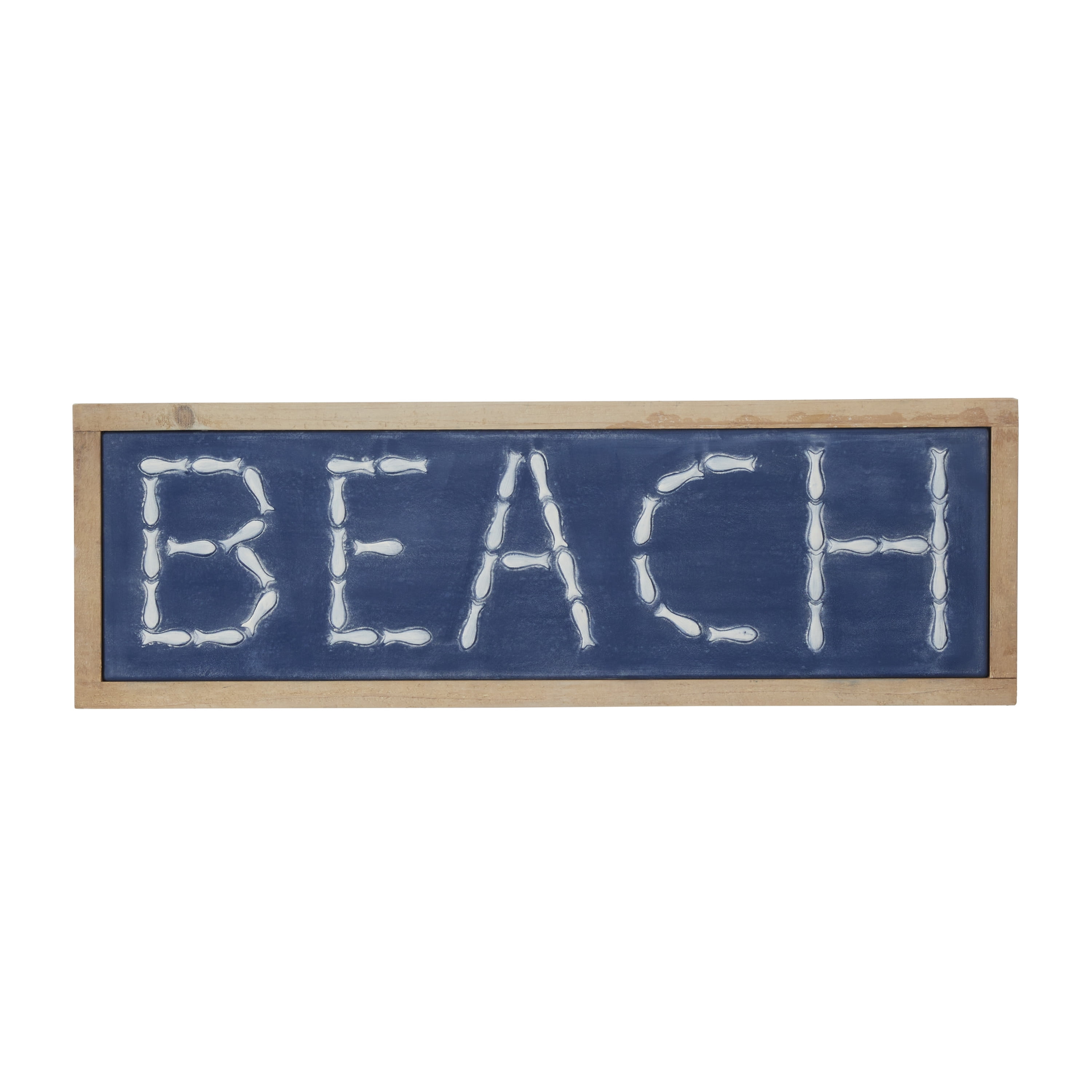DecMode White Metal Beach Sign Wall Decor with Brown Frame