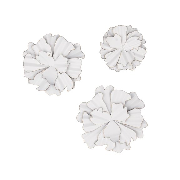 DecMode White Metal 3D Floral Wall Decor with Gold Edges (3 Count)