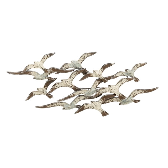DecMode White Metal Flying Flock Of Bird Wall Decor