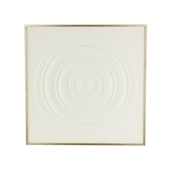 DecMode White Metal Ribbed Geometric Wall Decor with Brass Frame