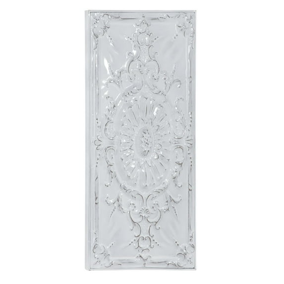 DecMode White Metal Scroll Wall Decor with Embossed Details