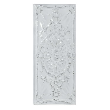 DecMode White Metal Scroll Wall Decor with Embossed Details