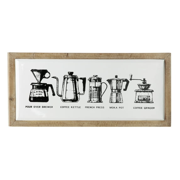 DecMode White Metal Sign Wall Decor with Brown Frame