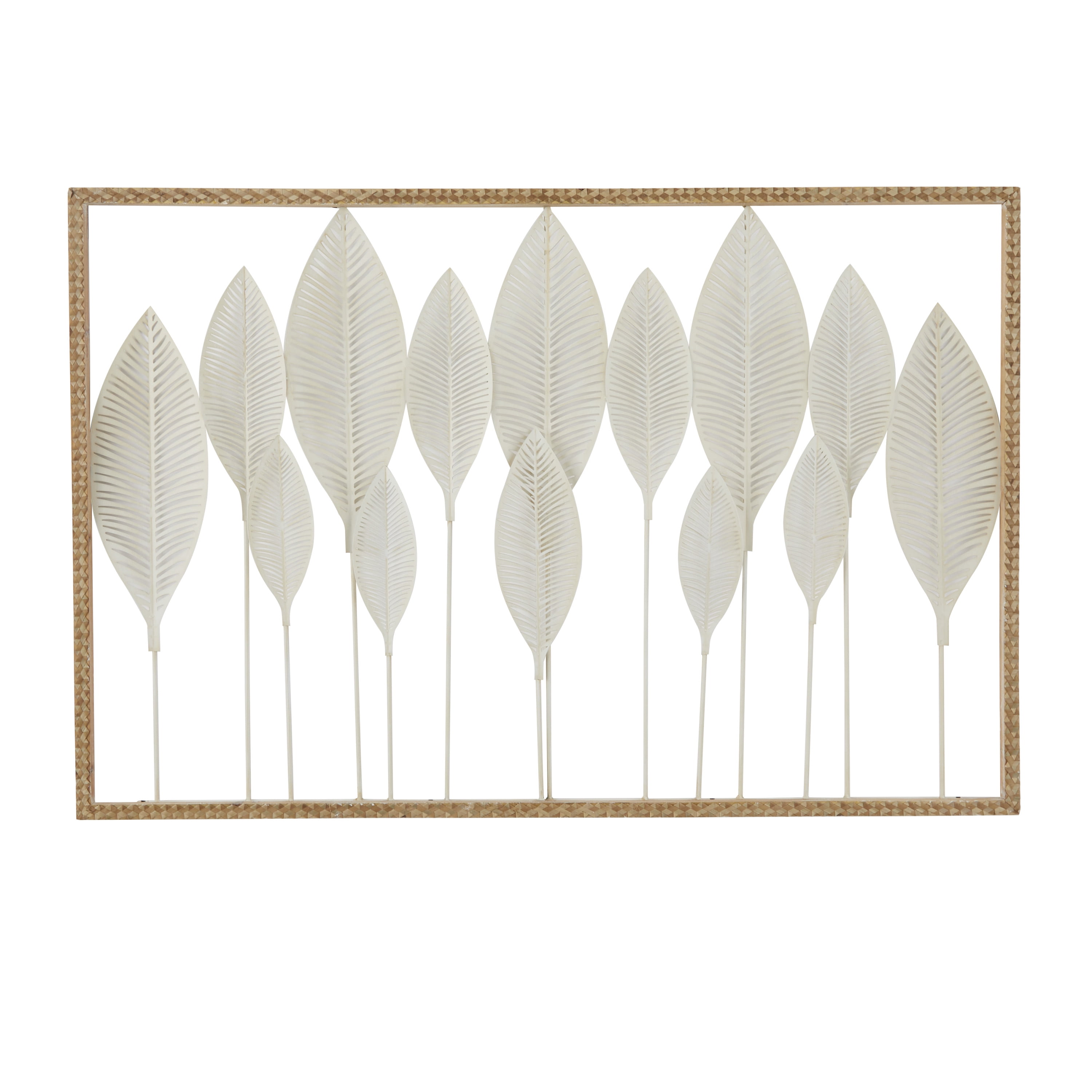 DecMode White Metal Tall Cut-Out Leaf Wall Decor with Intricate Laser Cut Designs